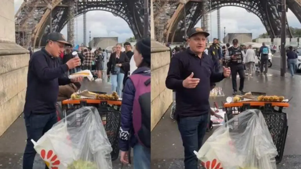 Se vuelve viral persona que vende elotes junto a la Torre Eiffel